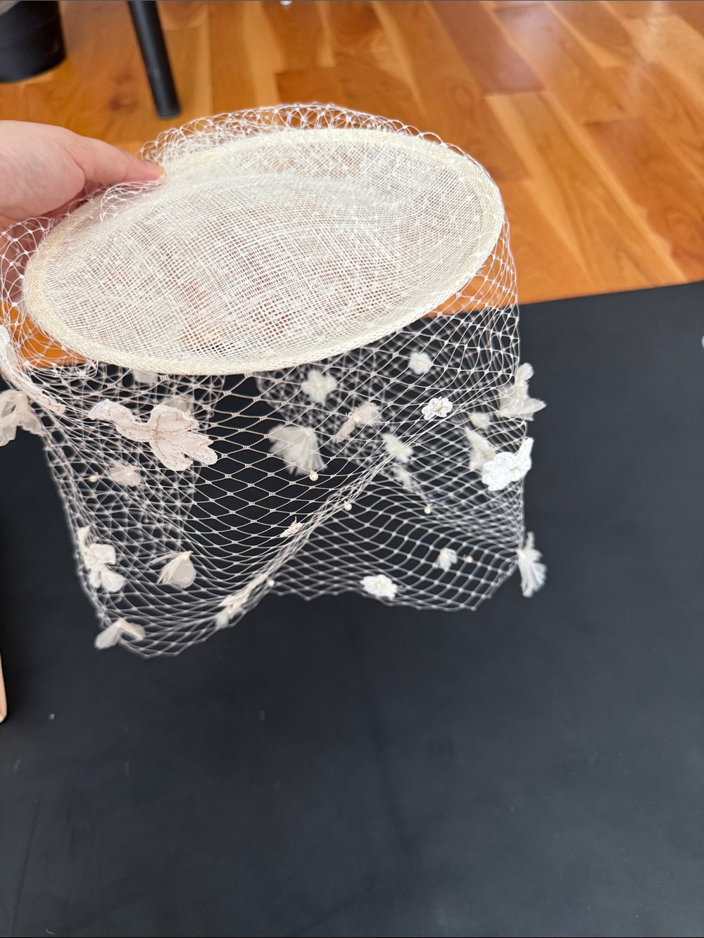 Reformation handmade Ivory Floral Veil Pillbox Hat